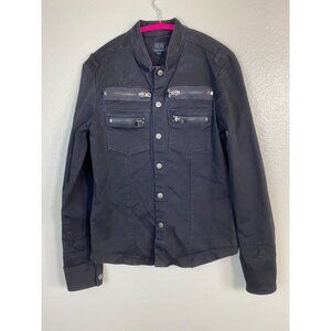 Tripp NYC Black Denim Jacket Men size Small Skull Buttons Grunge Goth Snap Punk